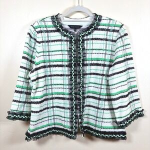 Ming Wang Embellished Knit Jacket Striped Sz XL Green Black White Office Church
